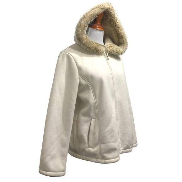 New York & Company Fur Hood Jacket Large Cream Polyester Acrylic blend - Picture 1 of 9